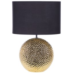 Tischlampe Gold Keramik 51 cm Stoffschirm Schwarz Trommelform Kugelfuß Kabel mit Schalter Modern Glamourös für Schlafzimmer Wohnzimmer Flur