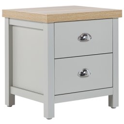 Nachttisch Grau und Heller Holzfarbton Faserplatte mit 2 Schubladen Griffe Silber Zink Landhausstil Skandinavisch Rechteckig für Schlafzimmer