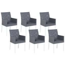 Gartenstuhl 6er Set Grau und Weiß Aluminium mit Stoffbezug Armlehnen Schnell Trocknender Schaumstoff Modern Outdoor Indoor Terrasse Balkon