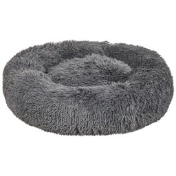 Tierbett Pelzimitat Dunkelgrau ø 80 cm Hundekissen aus Polyester für Hunde, sowie Katzen Wohnzimmer Flur Schlafzimmer Kuschelig Oval Modern