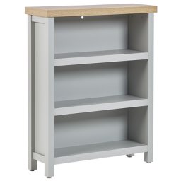 Bücherregal Grau und Heller Holzfarbton Faserplatte mit 3 Fächern Halbhoch Rustikal Landhausstil Multifunktional Wohnzimmer Schlafzimmer Flur