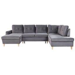 Sofa mit Schlaffunktion Grau Samtstoff U-Form Ecksofa mit Stauraum 4-Sitzer Schlafsofa für Wohnzimmer