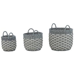 Blumenkörbe 3er Set Grau und Weiß aus PE Rattan Rund Indoor und Outdoor geeignet Moderne Blumentöpfe