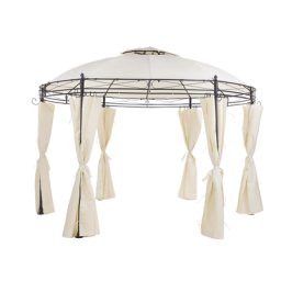 Garten-Pavillon Beige Stahl mit Dach Seitenwänden rund Gartenzelt Sonnenschutz Vorgarten Gartenausstattung Garten-Möbel Terrassen-Möbel