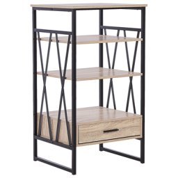 Regal Heller Holzfarbton Faserplatte und MDF Platte 101 x 56 x 51 cm Holzoptik Metallgestell 1 Schublade 3 Fächer Industrie Design Wohnzimmer