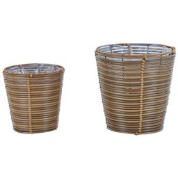 Blumenkörbe 2er Set Braun aus PE Rattan Geflecht Rund Indoor und Outdoor geeignet Moderne Blumentöpfe Boho Stil