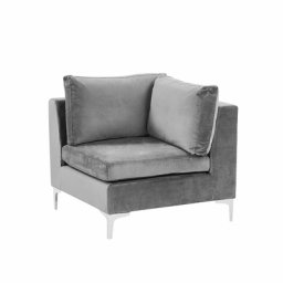 Modul Ecksessel Grau Polsterbezug aus Samtstoff quadratisch mit 2 Rückenkissen Modernes Glamour Design Arbeits- und Wohnzimmer Salon Möbel