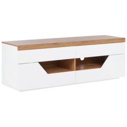 TV-Ständer Weiß / Heller Holzfarbton 140 x 40 cm mit Stauraum 4 Schubladen Kabelloch Schrank Rechteckig Modern