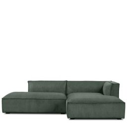 Ecksofa rechts AUSTER - Ecksofa rechts, Kord in Eukalyptusgrün & schwarzes Holz, B260