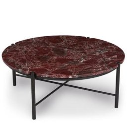 Couchtisch VITTORIO - Couchtisch, roter Marmor & schwarzes Metall, Ø90