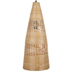 Hängeleuchte Hellbraun Bambusholz Geflochten mit Schirm Glockenform Langes Kabel Boho Stil für Esstisch Wohnzimmer Flur Wohnküche