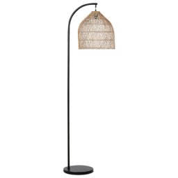 Stehlampe Natürlich Beige Rattan und Metall 165 cm Bogenform mit rundem Schirm geflochten Boho Bogenlampe Wohnzimmer Schlafzimmer Esszimmer