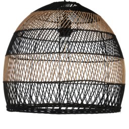 Hängeleuchte Schwarz Rattan Geflochten mit Rundem Schirm Langem Kabel Boho Stil Skandi Rustikal für Esstisch Wohnzimmer Flur Wohnküche