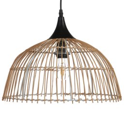 Hängeleuchte Natürlich Beige Rattan Geflochten mit Rundem Schirm Langem Kabel Boho Stil Rustikal für Esstisch Wohnzimmer Flur Wohnküche