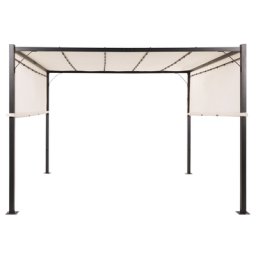 Garten Pergola Beige mit Dach LED-Beleuchtung Sonnenschutz Gartenausstattung Wasserabweisend Quadratisch Garten-Möbel Terrassen-Möbel Pavillon