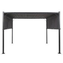 Garten Pergola Grau mit Dach LED-Beleuchtung Sonnenschutz Gartenausstattung Wasserabweisend Quadratisch Garten-Möbel Terrassen-Möbel Pavillon