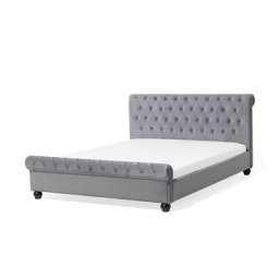 Bett Polsterbett Grau 160 x 200 cm Samtstoff Doppelbett Stilvolle Versteppung Hohe Kopfteil Geschwungene Formgebung Chesterfield
