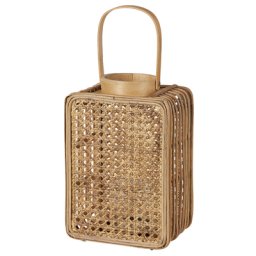 Laterne Natürlich Rattan 28 cm Rechteckig mit Henkel Griff Glaseinsatz Deko Wohnzimmer Schlafzimmer Wohnaccessoires Dekoartikel Tischdekoration