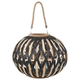 Laterne Hellbraun Bambusholz 37 cm Rund mit Henkel Griff Glaseinsatz Deko Wohnzimmer Schlafzimmer Wohnaccessoires Dekoartikel Tischdekoration