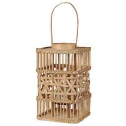 Laterne Hellbraun Bambusholz 35 cm mit Henkel Griff Glaseinsatz Deko Wohnzimmer Schlafzimmer Wohnaccessoires Dekoartikel Tischdekoration