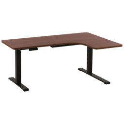 Schreibtisch rechtsseitig Braun Spanplatte 160x110 cm mit Metallgestell Schwarz elektrisch höhenverstellbar L-Form Büro Arbeitszimmer Möbel