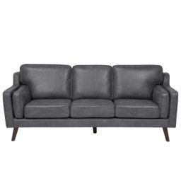 Sofa Grau Polsterbezug Lederoptik 3-Sitzer Retro Wohnzimmer