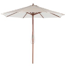 Sonnenschirm Beige/Weiß Polyester Birkenholz ⌀ 245 cm Garten Terrasse Balkon