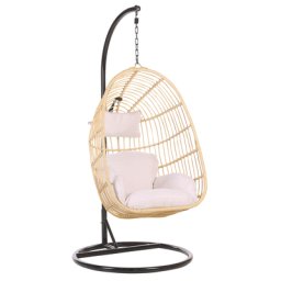 Hängesessel Beige Rattan mit schwarzem Stahl-Gestell inkl. Kissen Outdoor Indoor Boho Stil