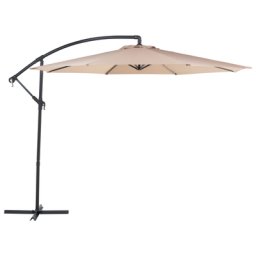 Ampelschirm Sandbeige Polyester Rund ⌀ 300 cm Kreuzfuß Terrasse Garten