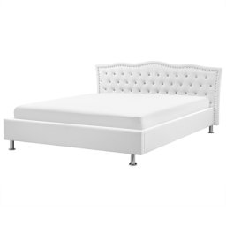 Doppelbett Weiß Kunstleder 180 x 200 cm Metallbeine Glamour