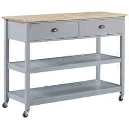 Servierwagen Grau MDF Platte Gummibaumholz Kiefernholz 91 x 120 x 48 cm Landhausstil Modern Elegant Groß Viel Stauraum Wohnzimmer