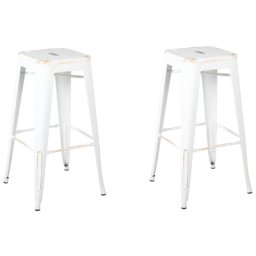 Barhocker 2er Set Weiß und Gold Metall 76 cm Industrie Design Indoor Outdoor Garten Außenbereich Badezimmer Möbel
