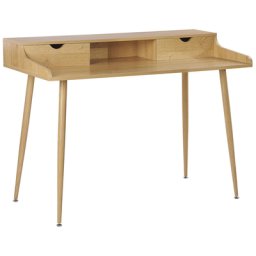 Schreibtisch Hellbraun MDF 120 x 60 cm mit 2 Schubladen 1 Fach Metallgestell Minimalistischer Look