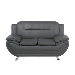 Sofa Grau Kunstleder 2-Sitzer Traditionell Wohnzimmer