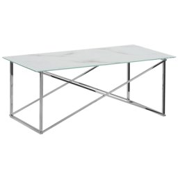 Couchtisch Weiß Silber 50 x 100 cm Glasplatte Beinen aus Edelstahl Poliert Marmoroptik Luxuriös Rechteckig Modern