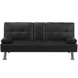 Sofa Schwarz Kunstleder 3-Sitzer Schlaffunktion Minimalistisch Wohnzimmer