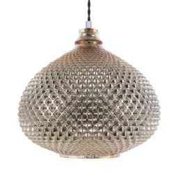 Hängeleuchte Gold Glas mit Schirm in gebogener Form gemoetrisches Muster in Glitzerstein-Optik Glamourös