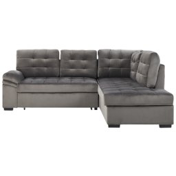 Ecksofa linksseitig Grau Polsterbezug aus Samtstoff 4-Sitzer mit Holzgestell gesteppter Bezug Schlaffunktion Wohnzimmer Salon Möbel