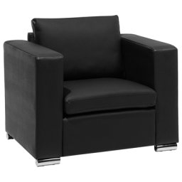 Sessel Schwarz Echtleder Stahl Armlehnen Wohnzimmer Salon
