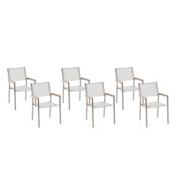 Gartenstühle 6er Set Weiß Polyester Edelstahl Modern Terrasse Outdoor