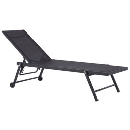 Gartenliege Schwarz mit Rollen Aluminium Textilbespannung verstellbare Rückenlehne modern Garten Terasse Balkon