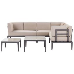 Lounge Set Grau u. Beige Aluminium mit Auflagen zwei Tische für 6 Personen Garten Terrasse Balkon