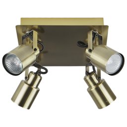 Deckenleuchte Messing aus Metall 4-flammig Verstellbare Lampenschirme in Zylinderform Quadratischer Lampensockel Industrie Look Modern