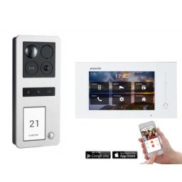Balter ERA Video Türsprechanlage Aufputz für 1 Familienhaus 1x Monitor mit Smartphone App, Bewegungsmelder (RFID Schlüssel: 1 / Türstation Farbe : Silber)