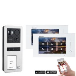 Balter ERA WLAN Video Türsprechanlage Aufputz für 1 Familienhaus mit 2x Monitoren mit Smartphone App, Bewegungsmelder (Türstation Farbe : Schwarz / RFID Schlüssel: 5)