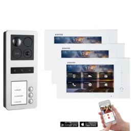WLAN Video Türsprechanlage in Aufputzform mit Smartphone App für 3 Familienhaus mit Bewegungsmelder, 3x Monitore, Balter ERA WLAN