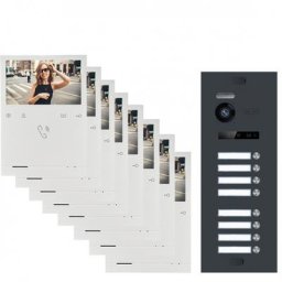 Video Türsprechanlage BALTER EVO QUICK für 8 Familienhaus mit 8x 4,3 Zoll Monitor 2-Draht BUS Türstation mit 150° Weitwinkel-Kamera (Türstation Farbe : Anthrazitgrau)