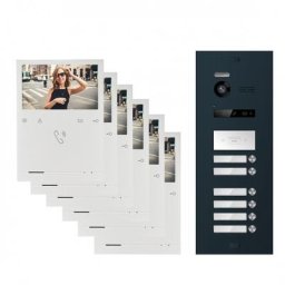 Video Türsprechanlage BALTER EVO QUICK für 6 Familienhaus mit 6x 4,3 Zoll Monitor 2-Draht BUS RFID Türstation mit 150° Weitwinkel-Kamera (Türstation Farbe : Anthrazitgrau)