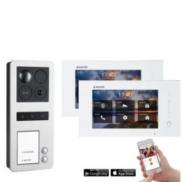 Aufputz WLAN Video Türsprechanlage mit Smartphone App für 2 Familienhaus mit Bewegungsmelder, 2x Monitore, Balter ERA WLAN