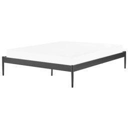 Bett Schwarz Metall 160 x 200 cm Solides Gestell Fest Integrierter Lattenrost Modern Industrieller Stil Doppelbett Metallbett Schlafzimmer